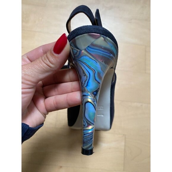 Ron White "Brooks" peep toe slingback heel Brand NEW suede navy blue Italy - Picture 9 of 9